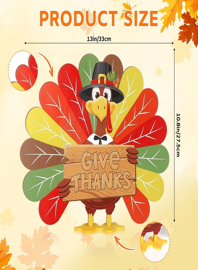 Sereliy Thanksgiving Turkey Decorations for Home, Wooden Turkey Table Signs, Give Thanks Tabletop Decor Indoor, Thanksgiving Fall Table Centerpieces for Holiday Fall Harvest Home Party Decorations - Image 2
